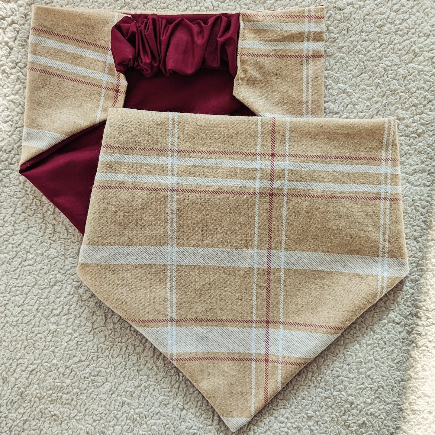 Winter Tan/Cranberry Plaid Flannel Pet Bandana