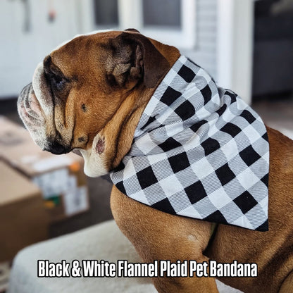 Flannel Plaid Black & White Pet Bandana