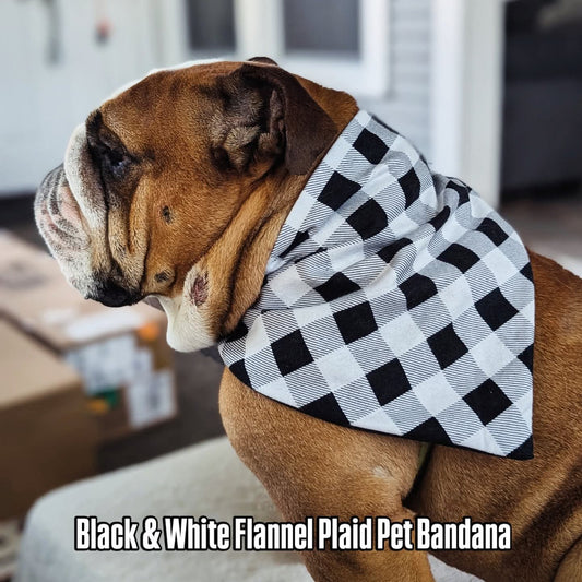 Flannel Plaid Black & White Pet Bandana