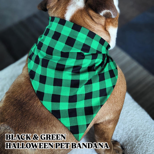 Black and Green Halloween Plaid Pet Bandana